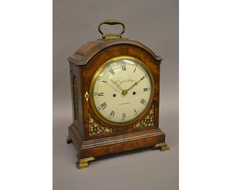 George III mahogany dome top bracket clock, the circular painted dial with Arabic and Roman numerals, signed Joseph York, Hat