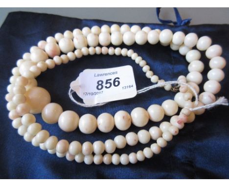 Long Angel Skin coral bead graduated necklace
