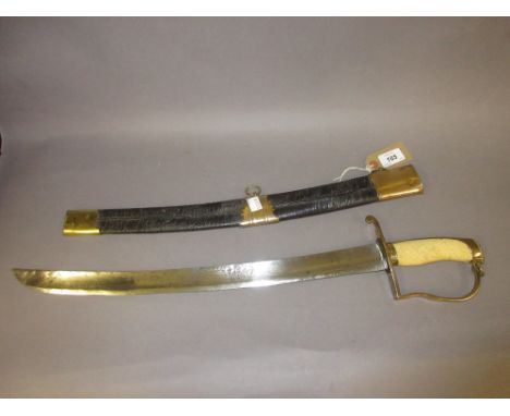 19th Century short cutlass with scabbard with an ivory grip, the scabbard engraved S. Brunn, London
