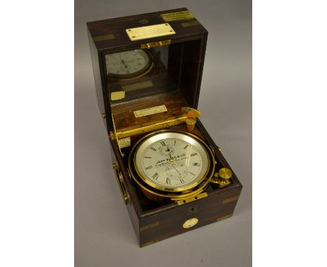 Early 20th Century rosewood and brass cased marine chronometer by John Bliss and Co., New York, No. 2788, the silvered dial w