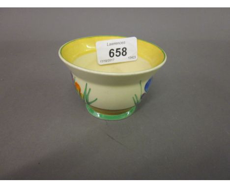 Small Clarice Cliff Royal Staffordshire miniature bowl painted with the Crocus pattern