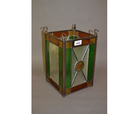 Art Deco leaded coloured glass square lantern