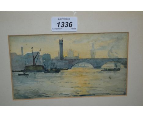 J. Reynolds, pair of framed watercolours, the Thames near Limehouse and Westminster Bridge, a framed oil on panel, the round 