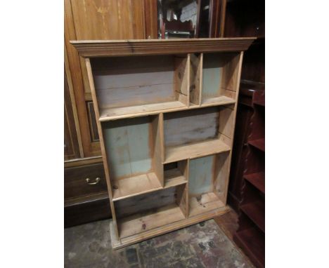 Display / book shelf made from wine crates with moulded cornice and stepped feet