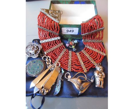 Small quantity of various silver jewellery and a coral bead necklet