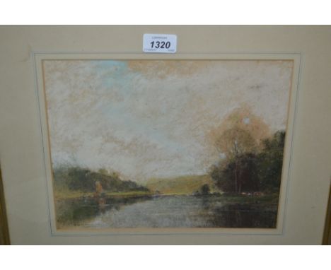 Two framed pastel drawings, river landscape with boats, signed T. W. Hammond, and study of children playing in the sea, signe