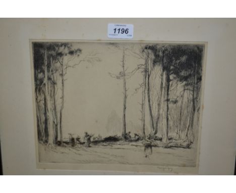 George Soper, signed etching, figures gathering wood together with one volume, ' George Soper's Horses ' signed by the author