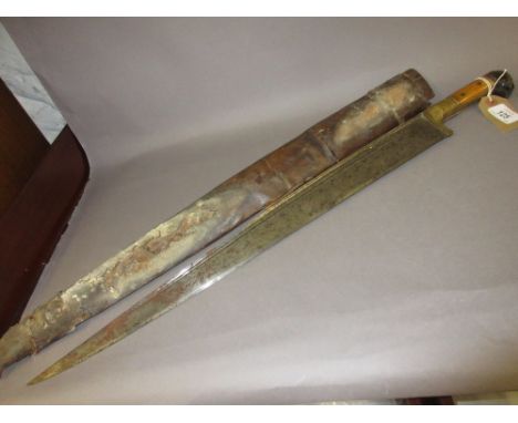 Antique Kyber short sword with a leather scabbard