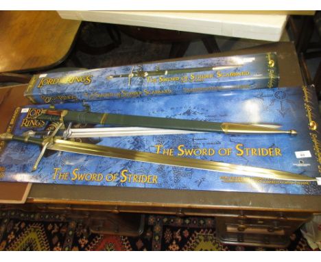 The Lord of the Rings reproduction collector's edition ' Sword of Strider ' by United Cutlery Brands in original box, togethe