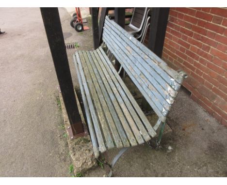 Late 19th / early 20th Century wrought iron and wooden slatted garden bench