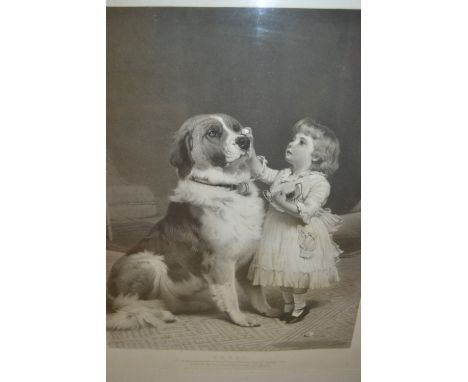 Large 19th Century engraving, ' Trust ' after Burton Barber, oak framed, together with an engraving, Victoria Embankment and 