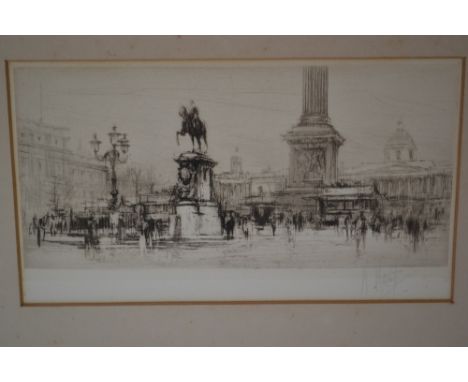 William Walcot, signed etching, figures in Trafalgar Square, 9ins x 12.5ins, including margins, unframed