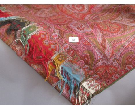 Large Paisley pattern shawl / table cover, approximately 136ins x 66ins (small damages)