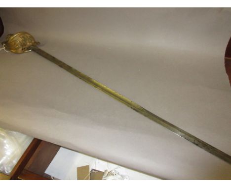19th Century Naval Officer's dress sword having shagreen and wire twist grip with single fuller blade (lacking scabbard)