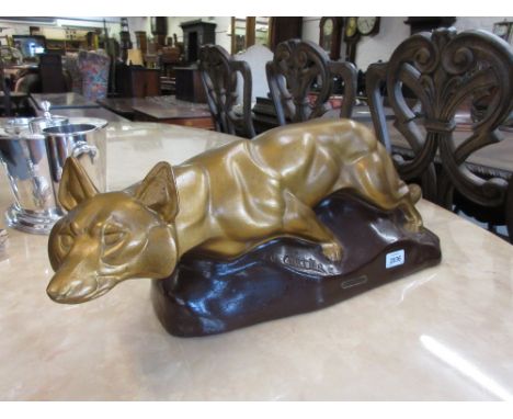 Art Deco painted plaster figure of a fox entitled ' Renard ', signed T. Cartier