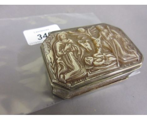 19th Century Continental white metal and mother of pearl snuff box