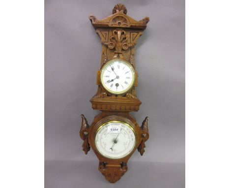 Late Victorian oak clock / barometer by Joseph Davis and Co. London