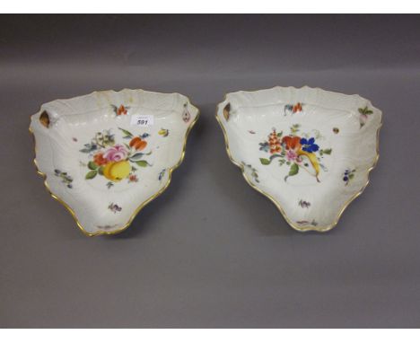 Pair of Herend triangular dessert dishes painted with fruits and flowers