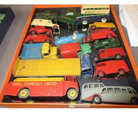 Tray containing collection of Dinky and Corgi die-cast model vehicles including: military, Esso, Kodak, Royal Mail, B.O.A.C. 