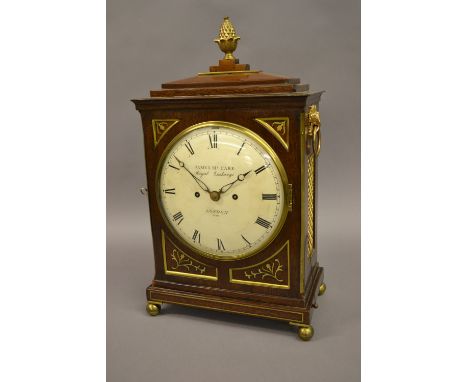 Regency mahogany gilt brass mounted bracket clock, the circular enamelled convex dial inscribed James McCabe, Royal Exchange,