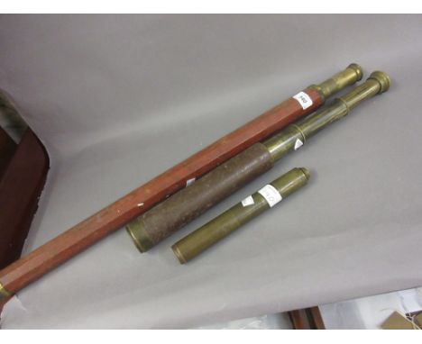 19th Century Dolland of London mahogany and gilt brass telescope together with a Broadhurst Clarkson telescope and another sc