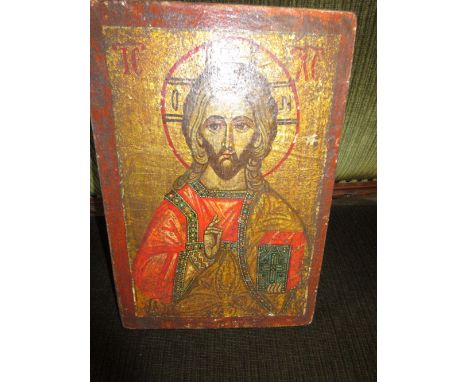 Greek icon painted with a portrait of Christ