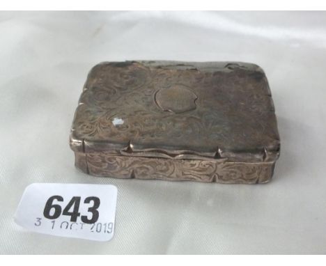 Victorian scroll engraved snuff box, B’ham 1843 by ES 80g.  