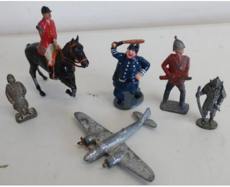 Four Dinky small scale model die-cast aeroplanes, and a quantity of lead and other metal soldiers, etc 