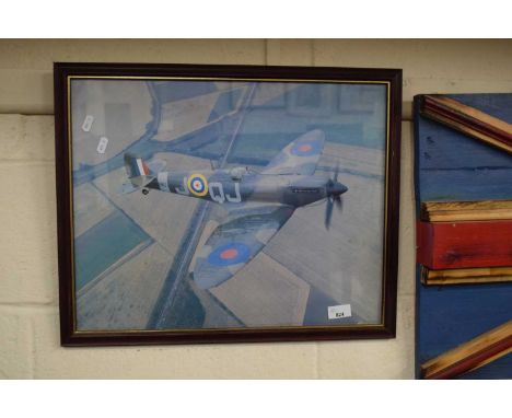 Print of a Spitfire in flight, framed and glazed