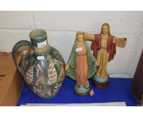 A Denby Glyn Colledge pottery vase together with modern figures of Jesus and Mary