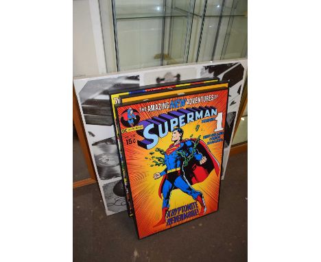Three comic book style framed posters and a canvas print (4)