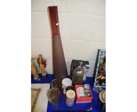 Mixed Lot: Large modern glass vase, light shades, candles, soda syphon etc