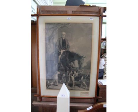 A 19TH CENTURY BLACK &amp; WHITE PRINT DEPICTING THE MASTER OF HUNT, in period Oxford design frame 