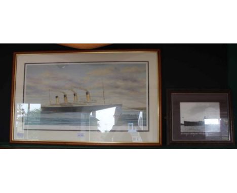 A SIGNED LIMITED EDITION PRINT DEPICTING THE TITANIC together with a framed photograph of HMS Rodney in 1939 