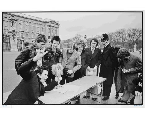 Chalkie Davies (Welsh, born 1955)The Sex Pistols, Buckingham Palace, London, 1979, printed laterblack and white archival prin