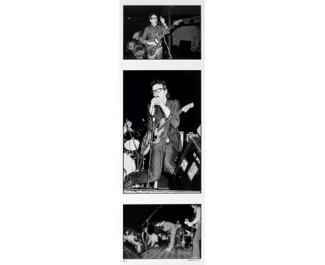 Chalkie Davies (Welsh, born 1955)Elvis Costello, Three Countries Triptych, 1978, printed laterblack and white archival print,