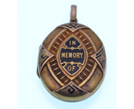 A Victorian gold and enamel mourning memorial hair locket.&nbsp;&nbsp;- The locket&nbsp; having enamelled decoration and havi