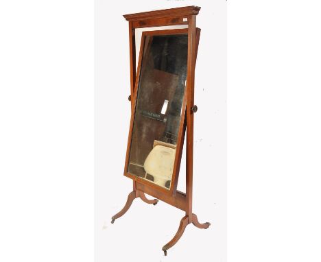 A good 19th century George III mahogany and inlaid cheval - ladies dressing mirror. Raised on splayed legs terminating in bra
