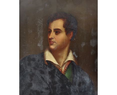 Circle of Thomas Phillips RA ( British 1770 - 1865 ) A portrait painting study of Lord Byron, oil on copper panel being set w