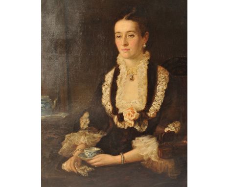 Mary Lemon Waller (1850-1931) A 19th century large oil on canvas painting - portrait study of Aunt Alice ( Mrs Fellows ) bein