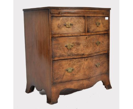 A 19th century walnut serpentine fronted bachelors chest of drawers. Raised on splay bracket feet with short and deep drawer 