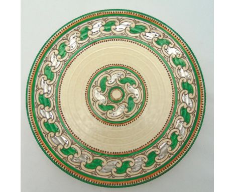 Charlotte Rhead charger, decorated with geometric interlinking forms, marks to the base, 36.5cm (w)