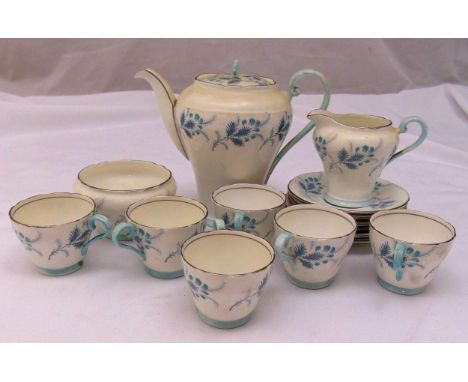 Aynsley Las Palmas coffee set for six place settings to include cups, saucers, milk jug, sugar bowl and coffee pot (15)