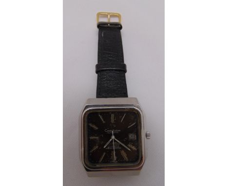 Omega Constelation chronometer with date aperture on replacement leather strap