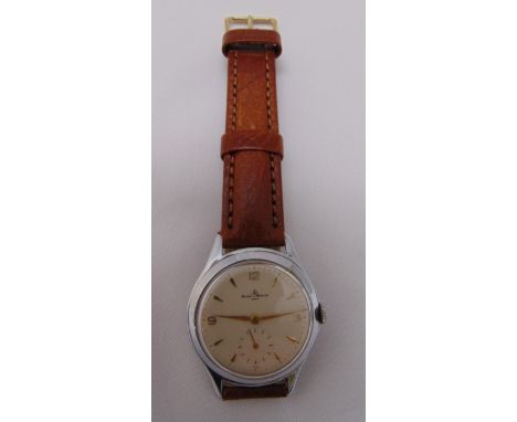 Baume &amp; Mercier mid 20th century gentlemans wristwatch with subsidiary seconds dial on replacement leather strap