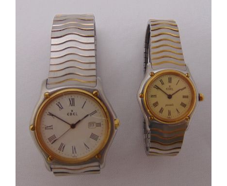 Ebel stainless steel gentlemans wristwatch with Roman numerals and date aperture and a matching Ebel ladies stainless steel w