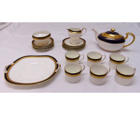 Aynsley Blue Cobalt teaset to include cups, saucers and a teapot (22)