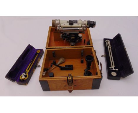 An early 20th century Carl Zeiss Jena Theodolite in fitted wooden case and two cased scientific instruments