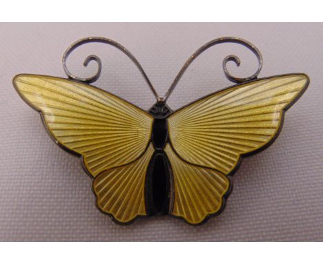 A vintage Norwegian sterling silver and enamel butterfly brooch