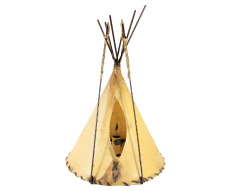 Approx 16 in tall. Animal skin teepee lamp. Please note that all sales are final and no refunds will be given under any circu